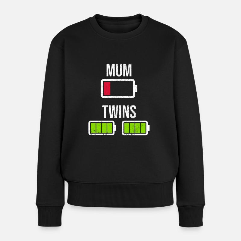 Mutter mit Zwillingen - Frauen Premium Bio Pullover - Schwarz