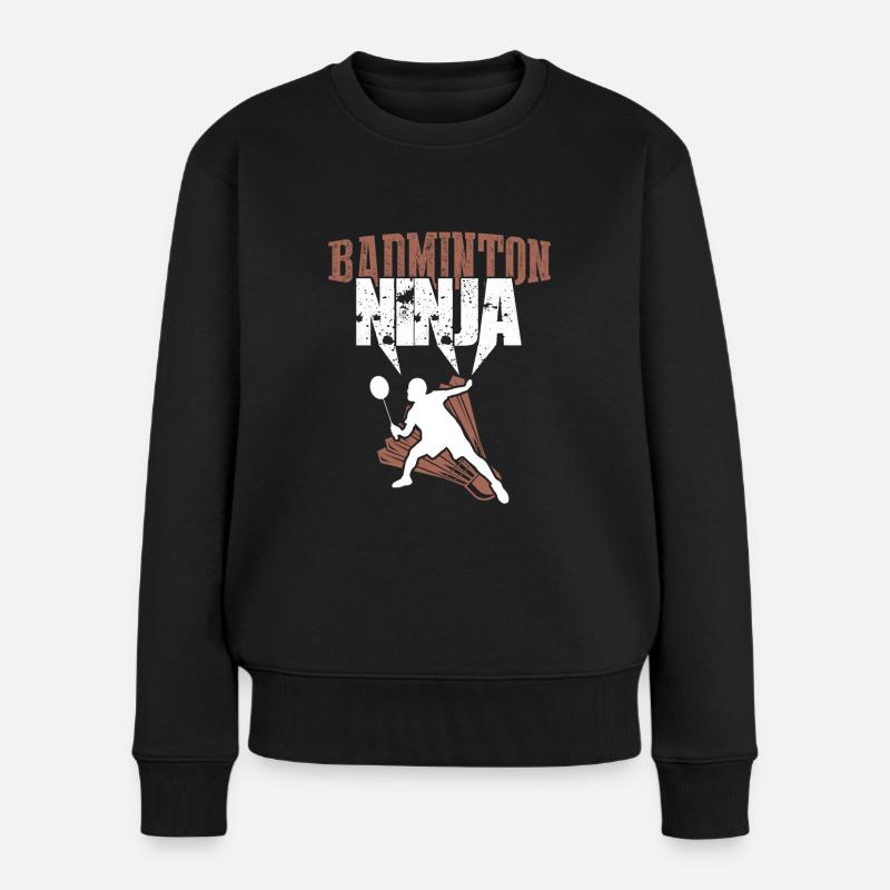 badminton ninja - Frauen Premium Bio Pullover - Schwarz