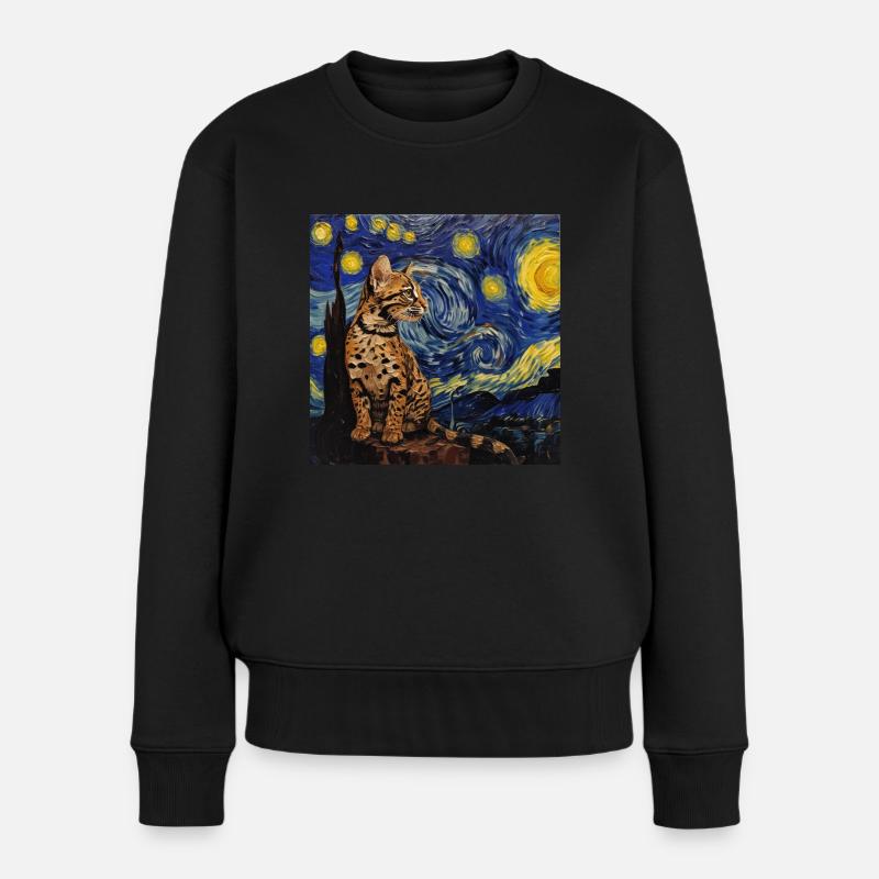 Ozelot, luchs, van gogh, sternennacht - Frauen Premium Bio Pullover - Schwarz