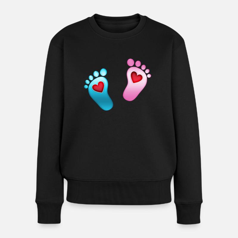 Bébé pieds coeur bébé empreinte maman fille garçon - Pull Premium bio Femme - noir