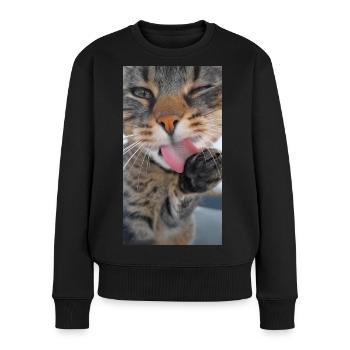 Cleaning Cat - Frauen Premium Bio Pullover - Schwarz - Vorne - Julia (174cm)