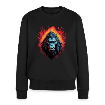 wütender Pavian mit langen Zähnen - Frauen Premium Bio Pullover - Schwarz - Vorne - Julia (174cm)
