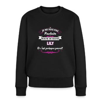 je ne suis pas Parfaite Lily - Pull Premium bio Femme - noir - Devant - Julia (174cm)