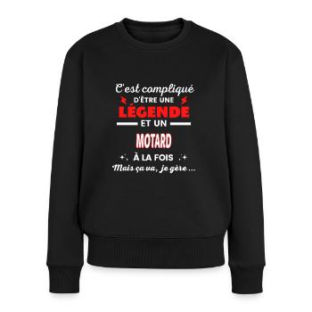 C'est compliqué phrase drôle MOTARD - Pull Premium bio Femme - noir - Devant - Julia (174cm)