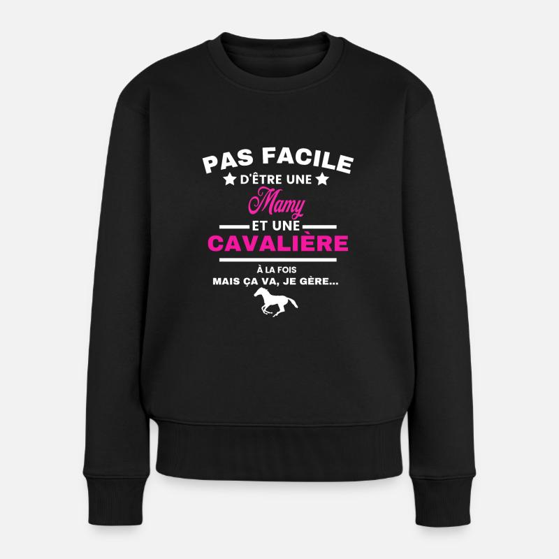 pas facile d'être cavalière et Mamy - Pull Premium bio Femme - noir