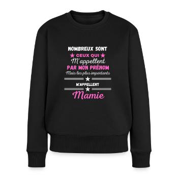 Plus Importants m'appellent Mamie - Pull Premium bio Femme - noir - Devant - Julia (174cm)
