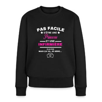 pas facile d'être INFIRMIÈRE et Princesse - Pull Premium bio Femme - noir - Devant - Julia (174cm)
