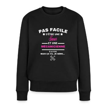 pas facile d'être mécanicienne et Sœur - Pull Premium bio Femme - noir - Devant - Julia (174cm)