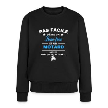 pas facile d'être motard et Beau-frère - Pull Premium bio Femme - noir - Devant - Julia (174cm)