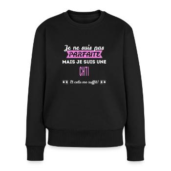 Je ne suis pas parfaite chti - Pull Premium bio Femme - noir - Devant - Julia (174cm)
