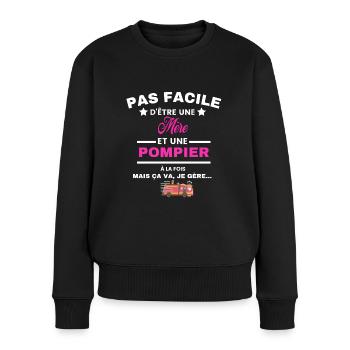 pas facile d'être sapeur POMPIER et Mère - Pull Premium bio Femme - noir - Devant - Julia (174cm)