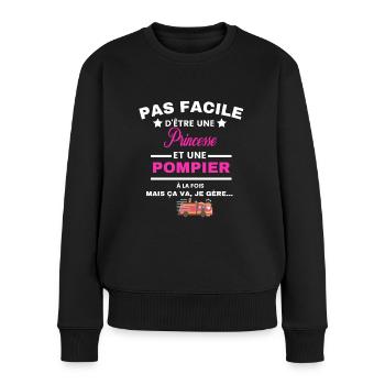 pas facile d'être sapeur POMPIER et Princesse - Pull Premium bio Femme - noir - Devant - Julia (174cm)