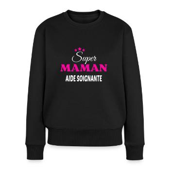 Super maman aide soignante citation - Pull Premium bio Femme - noir - Devant - Julia (174cm)
