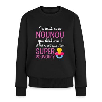 T shirt nounou qui déchire cadeau nourrice - Pull Premium bio Femme - noir - Devant - Julia (174cm)