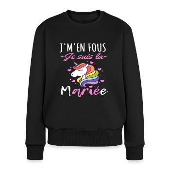 J'm'en fous je suis la mariée humour evjf cadeau - Pull Premium bio Femme - noir - Devant - Julia (174cm)