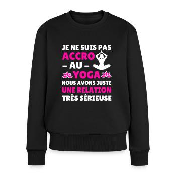 tee shirt yoga accro au yoga humour femme cadeau - Pull Premium bio Femme - noir - Devant - Julia (174cm)
