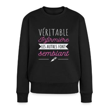 T shirt infirmière véritable infirmière cadeau - Pull Premium bio Femme - noir - Devant - Julia (174cm)