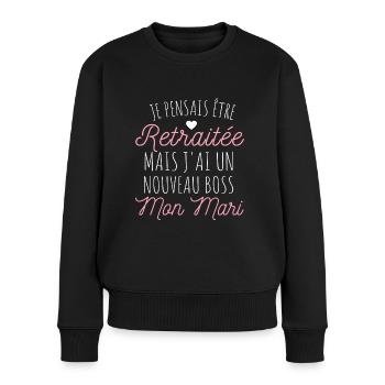 Je pensais être retraitée humour retraite cadeau - Pull Premium bio Femme - noir - Devant - Julia (174cm)