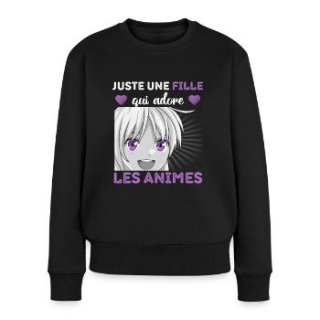 Une fille qui adore les anime humour manga cadeau - Pull Premium bio Femme - noir - Devant - Julia (174cm)