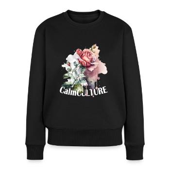 Wasserfarben-Rose von CalmCulture - Frauen Premium Bio Pullover - Schwarz - Vorne - Julia (174cm)