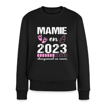 Mamie en 2023 annonce naissance cadeau grand-mère - Pull Premium bio Femme - noir - Devant - Julia (174cm)