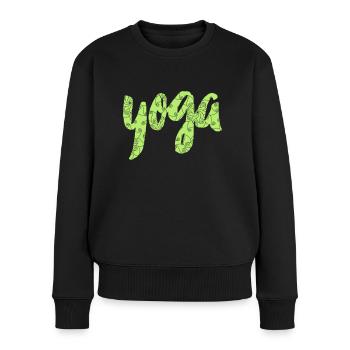 Yoga Schriftzug mit Mehndi Ornamenten - Frauen Premium Bio Pullover - Schwarz - Vorne - Julia (174cm)