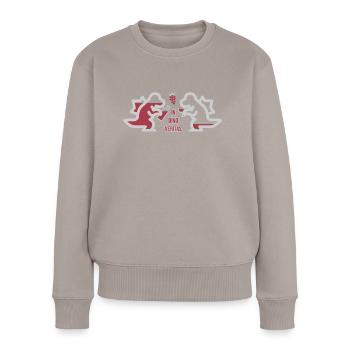 In Dino Veritas (Dinosaurier-Wein-Edition) - Frauen Premium Bio Pullover - Taupe - Vorne - Julia (174cm)