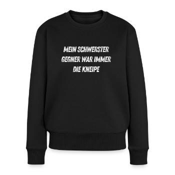 Schwerster Gegner war die Kneipe - Walter Frosch - Frauen Premium Bio Pullover - Schwarz - Vorne - Julia (174cm)