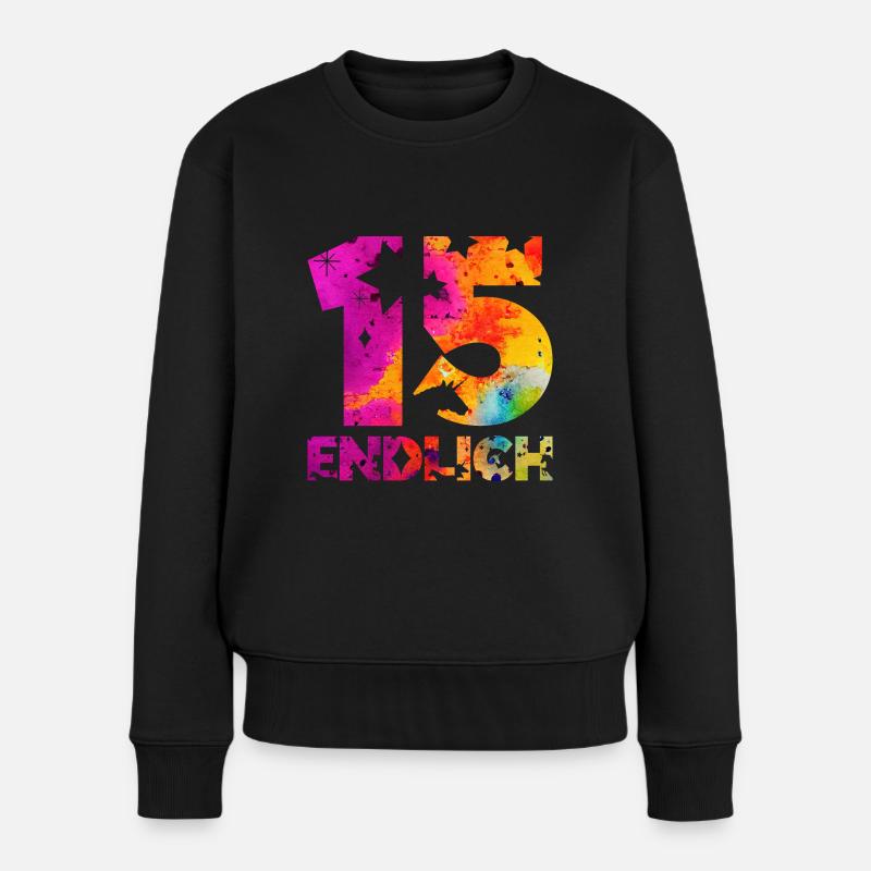 ENDLICH 15 EINHORN 15. GEBURTSTAG - Frauen Premium Bio Pullover - Schwarz