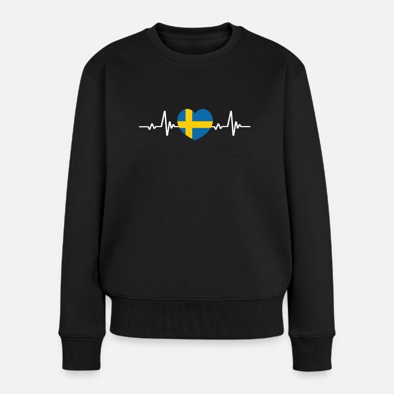 Schweden Herz Schwedische Flagge - Frauen Premium Bio Pullover - Schwarz