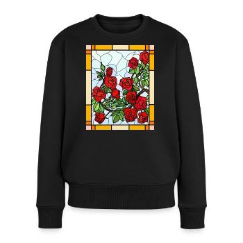 Glasmalerei Rosen - Frauen Premium Bio Pullover - Schwarz - Vorne - Julia (174cm)