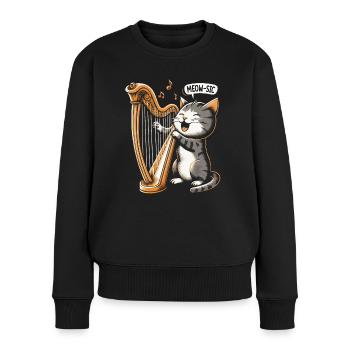 Chat avec harpe - Pull Premium bio Femme - noir - Devant - Julia (174cm)