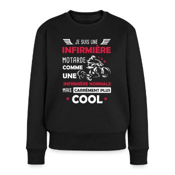 Infirmière Motarde / Médecine Moto - Pull Premium bio Femme - noir - Devant - Julia (174cm)