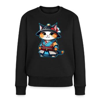 Mignon chat samouraï - Pull Premium bio Femme - noir - Devant - Julia (174cm)
