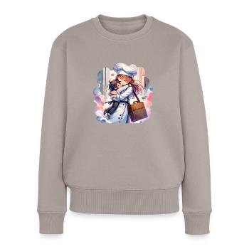 Eine Kochmutter umarmt ihr Kind - Frauen Premium Bio Pullover - Taupe - Vorne - Julia (174cm)