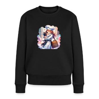 Une mère cuisinière donne à son enfant un câlin confortable - Pull Premium bio Femme - noir - Devant - Julia (174cm)