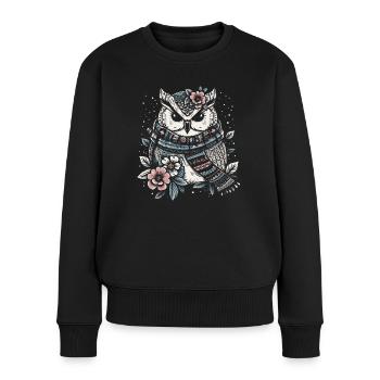 Winter Eule mit Schal - Frauen Premium Bio Pullover - Schwarz - Vorne - Julia (174cm)