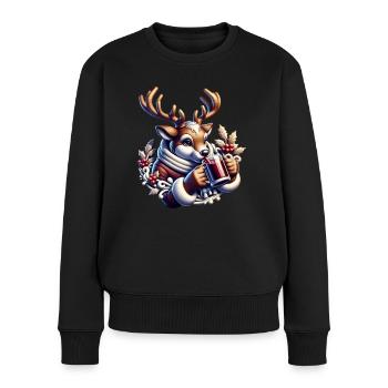 Weihnachts Rentier 2024 - Frauen Premium Bio Pullover - Schwarz - Vorne - Julia (174cm)