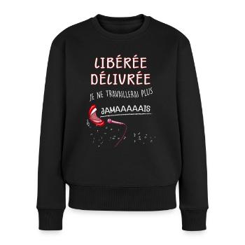 Retraitée libérée delivrée Humour Femme Retraite - Pull Premium bio Femme - noir - Devant - Julia (174cm)