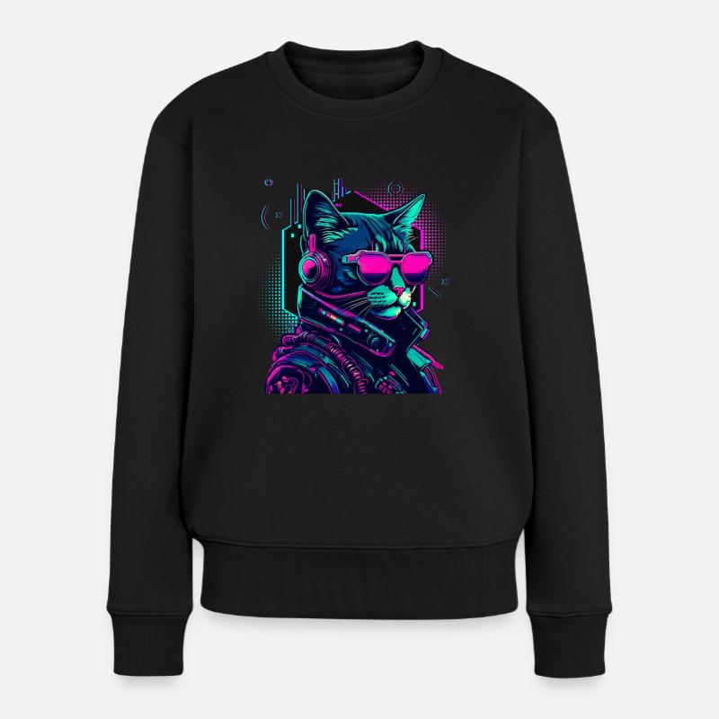 Cyberpunk Chat avec lunettes de soleil - Pull Premium bio Femme - noir