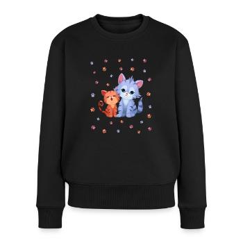 Zwei Süße Katzen Hauskatze Katzenpfoten Mädchen - Frauen Premium Bio Pullover - Schwarz - Vorne - Julia (174cm)