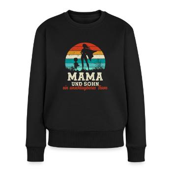 Team Super Mama und Sohn Muttertag - Frauen Premium Bio Pullover - Schwarz - Vorne - Julia (174cm)