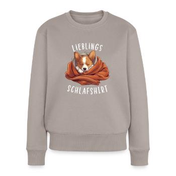 Lieblings Schlafshirt Corgi Pyjama Oberteil - Frauen Premium Bio Pullover - Taupe - Vorne - Julia (174cm)