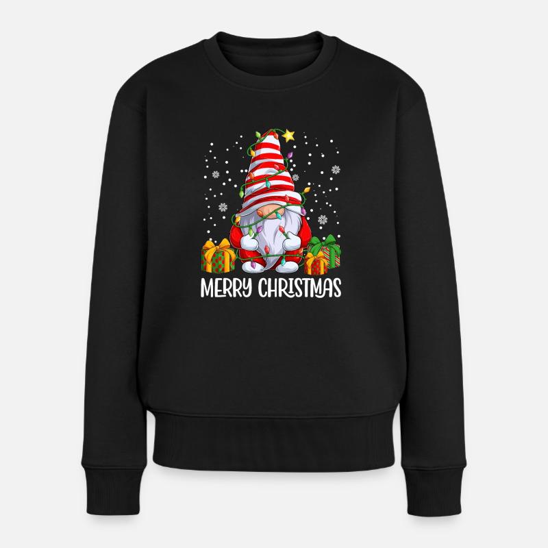 Frohe Weihnachten Xmas Gnome Zwerge - Frauen Premium Bio Pullover - Schwarz