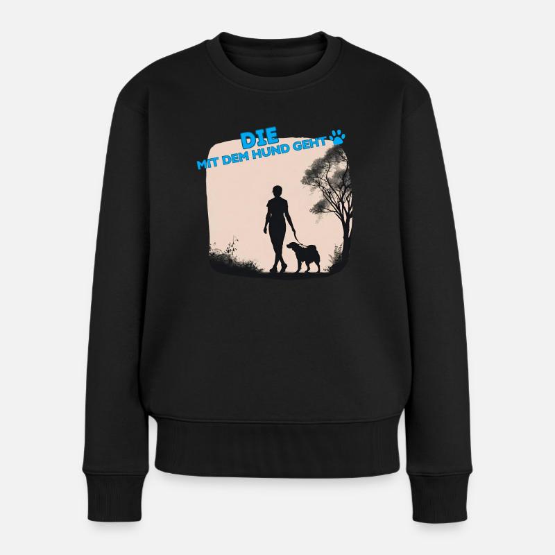 Die mit dem Hund geht - Frauen Premium Bio Pullover - Schwarz