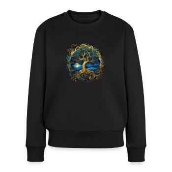 Nordisch Keltischer Baum Tree Of Life Lebensbaum - Frauen Premium Bio Pullover - Schwarz - Vorne - Julia (174cm)