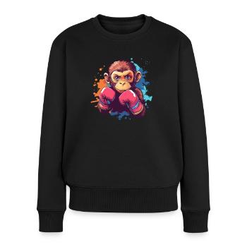 Singe de boxe - Pull Premium bio Femme - noir - Devant - Julia (174cm)