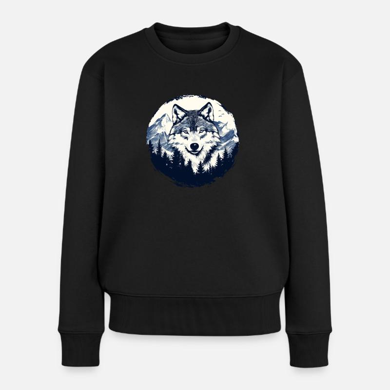 Loup dans la forêt de montagne - Pull Premium bio Femme - noir