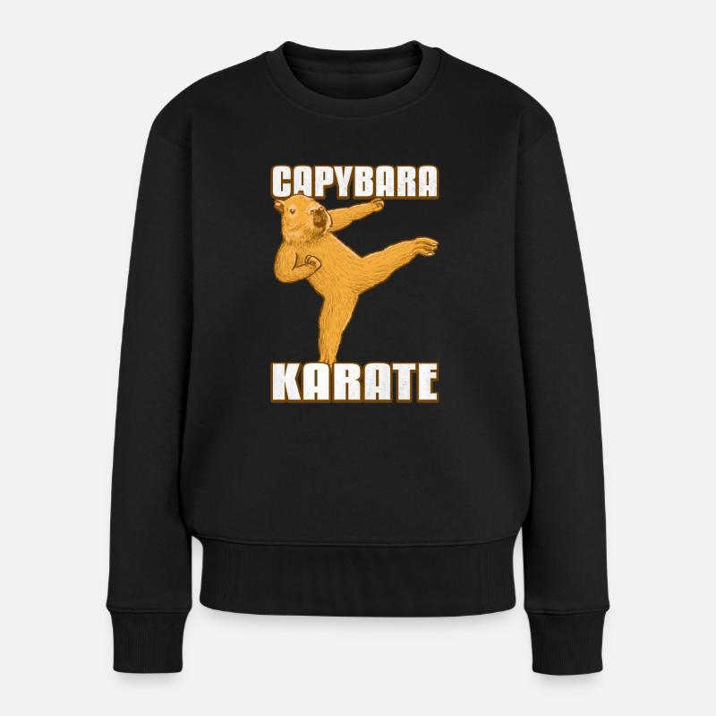 Capybara Karate Kick - Frauen Premium Bio Pullover - Schwarz