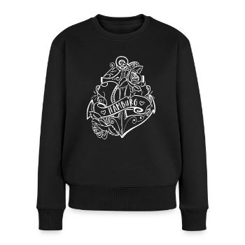 Hamburg - Anker Tattoo Stil für Hamburger Deerns - Frauen Premium Bio Pullover - Schwarz - Vorne - Julia (174cm)